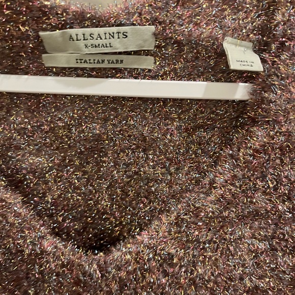 ALLSAINTS - Sparkle V-Neck Jumper Sweater Pink Multi Metallic Tinsel - XS Sku#37 - Picture 5 of 6